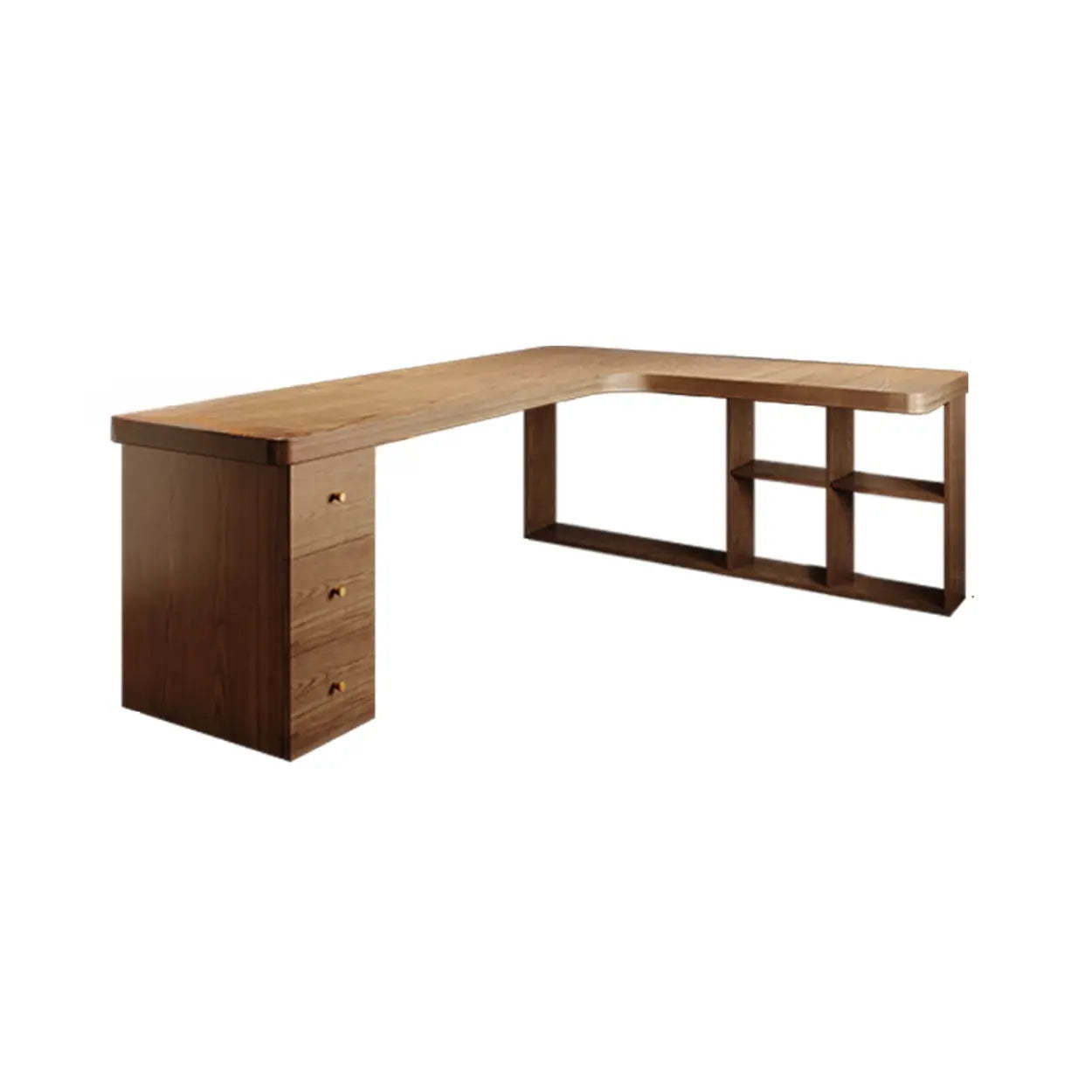 Brown Wood Drawer L-Shape Computer Desk