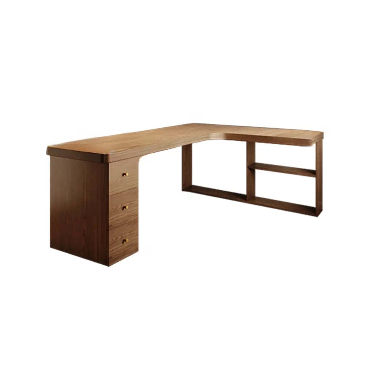 Brown Wood Drawer L-Shape Computer Desk — Table Only