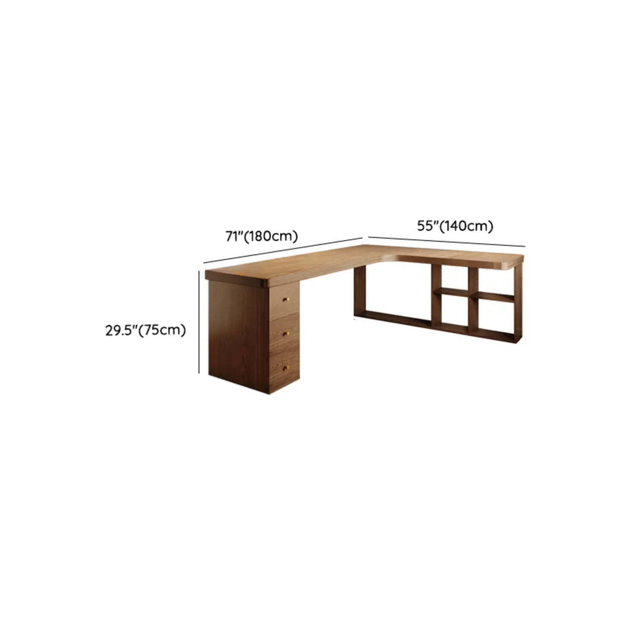 Brown Wood Drawer L-Shape Computer Desk
