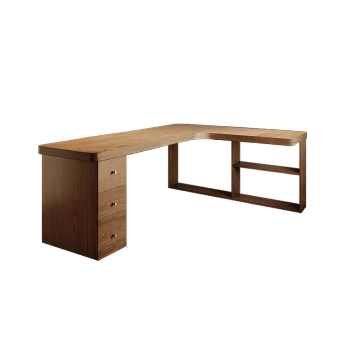 Brown Wood Drawer L-Shape Computer Desk — Table Only