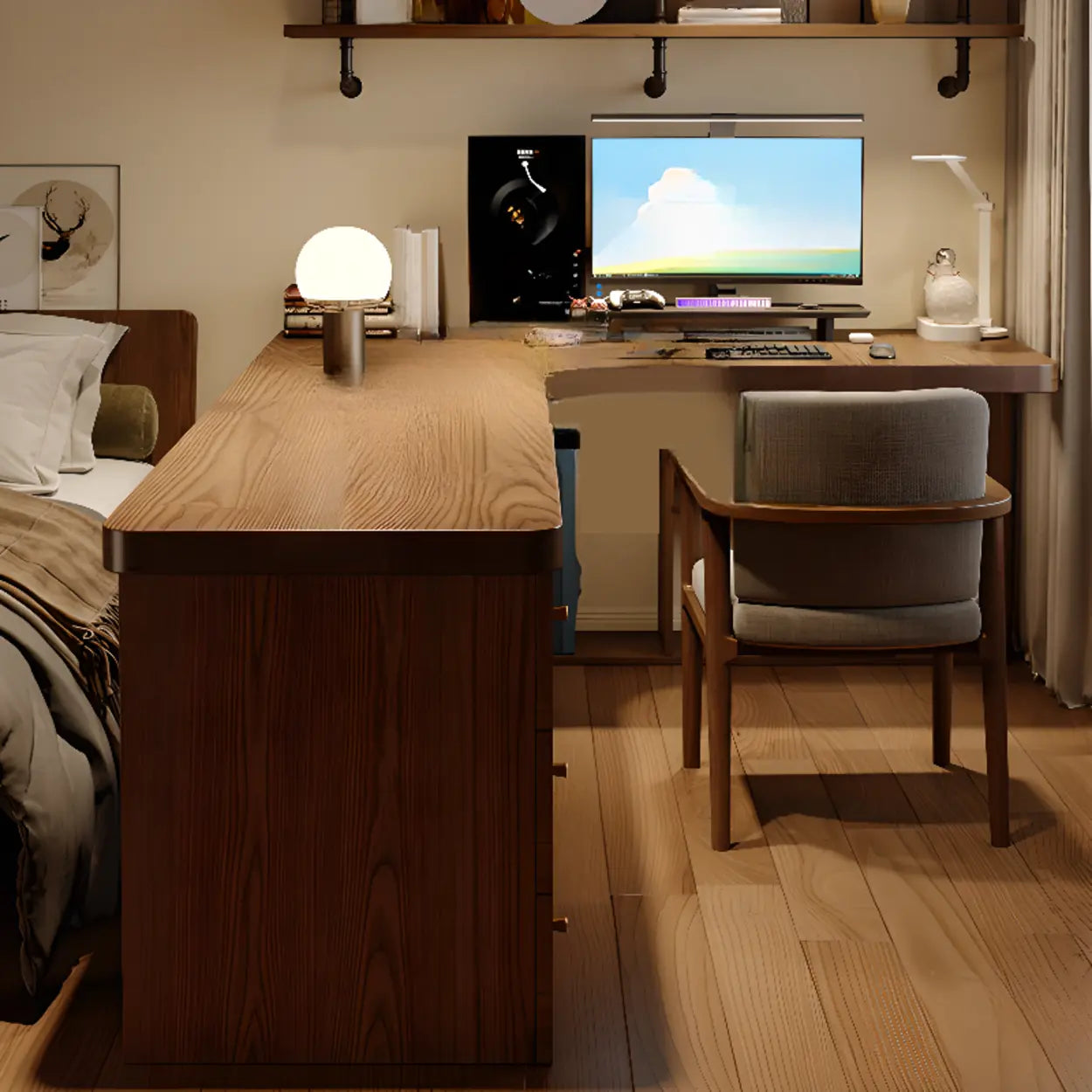 Brown Wood Drawer L-Shape Computer Desk — Table Only