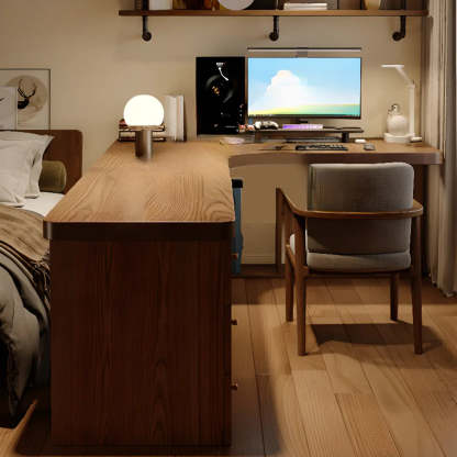 Brown Wood Drawer L-Shape Computer Desk — Table Only