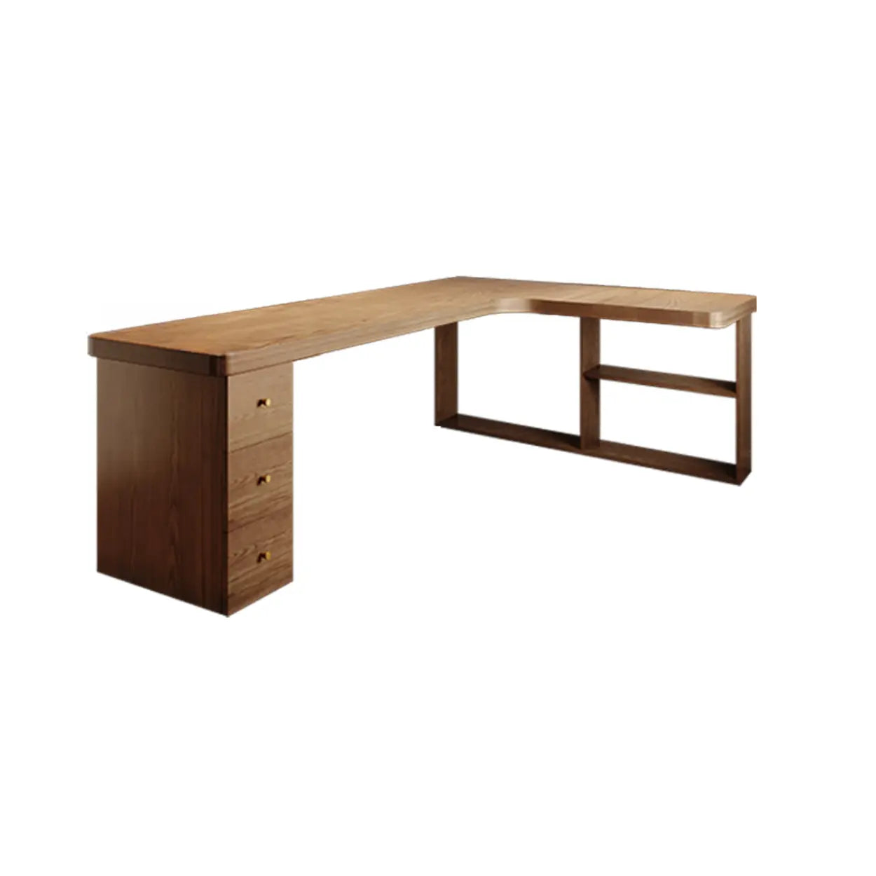 Brown Wood Drawer L-Shape Computer Desk — Table Only