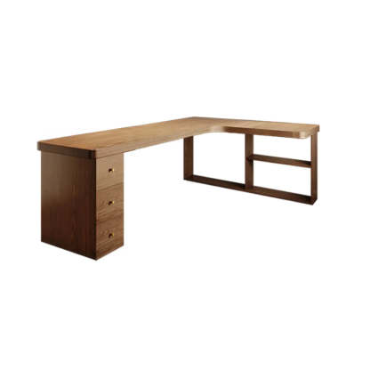 Brown Wood Drawer L-Shape Computer Desk — Table Only