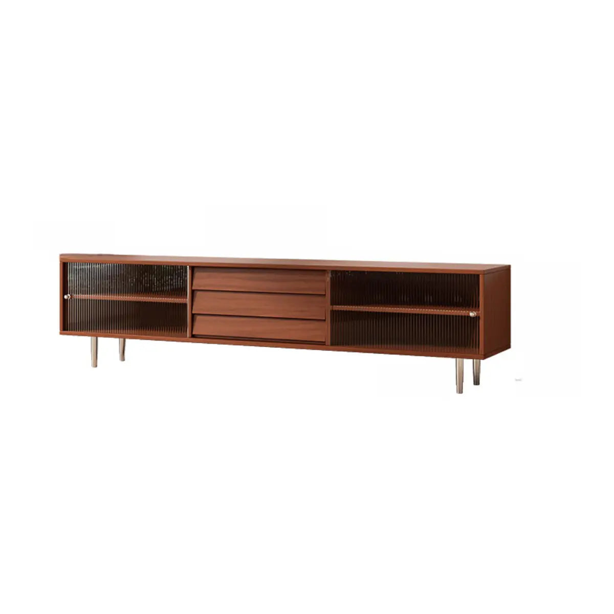 Brown Wood Enclosed Storage TV Stand with Shelves — Black