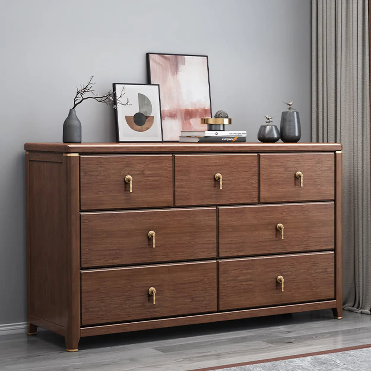 Brown Wood Metal Handle Dresser