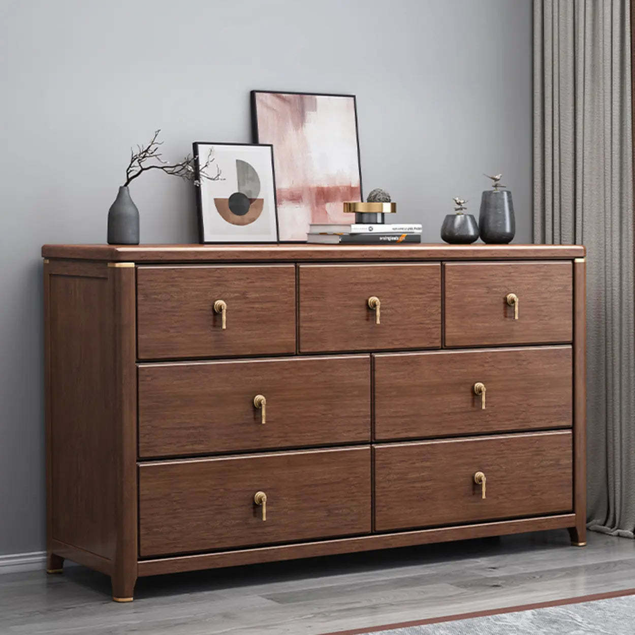 Brown Wood Metal Handle Dresser