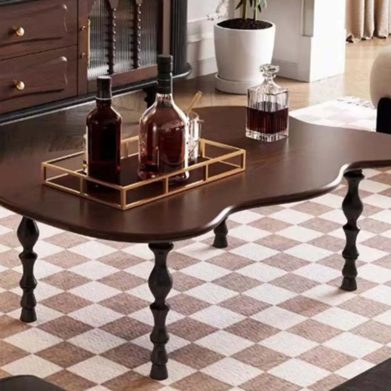 Brown Wood Free Form Coffee Table with Four Legs