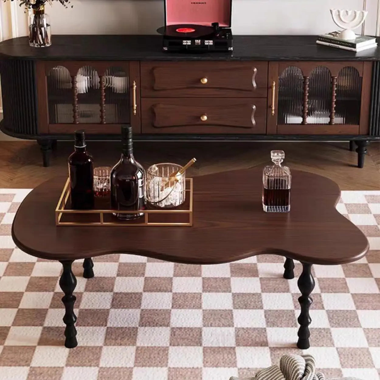 Brown Wood Free Form Coffee Table with Four Legs — Cherry