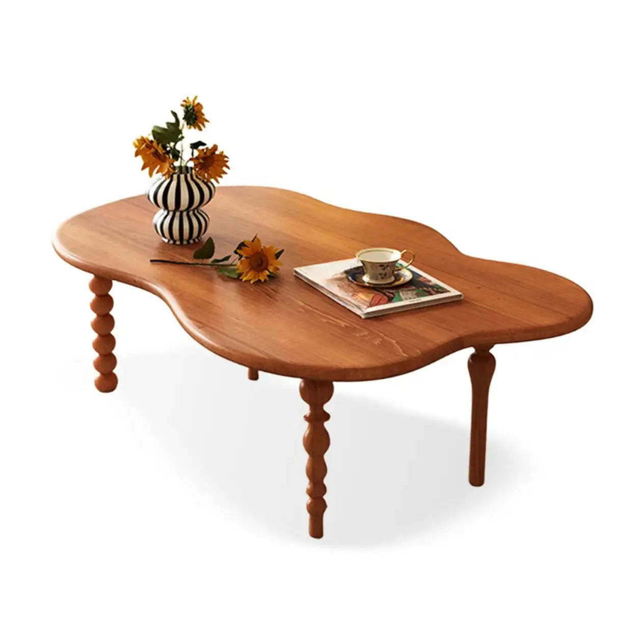 Brown Wood Free Form Coffee Table with Four Legs