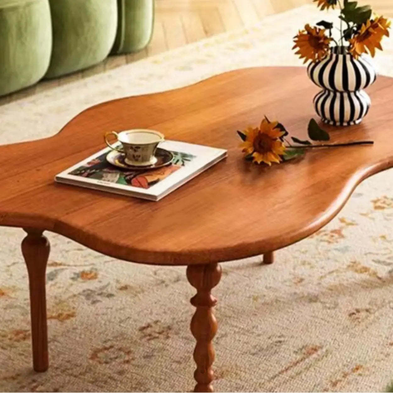 Brown Wood Free Form Coffee Table with Four Legs
