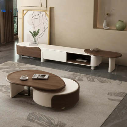 Brown Wood Free Form Tray Top Storage Coffee Table — Natural Finish
