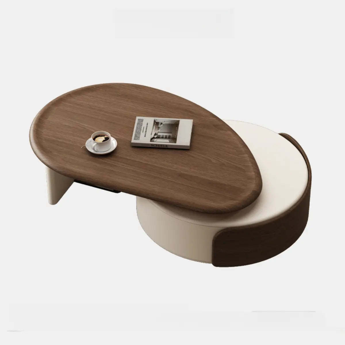 Brown Wood Free Form Tray Top Storage Coffee Table — Walnut