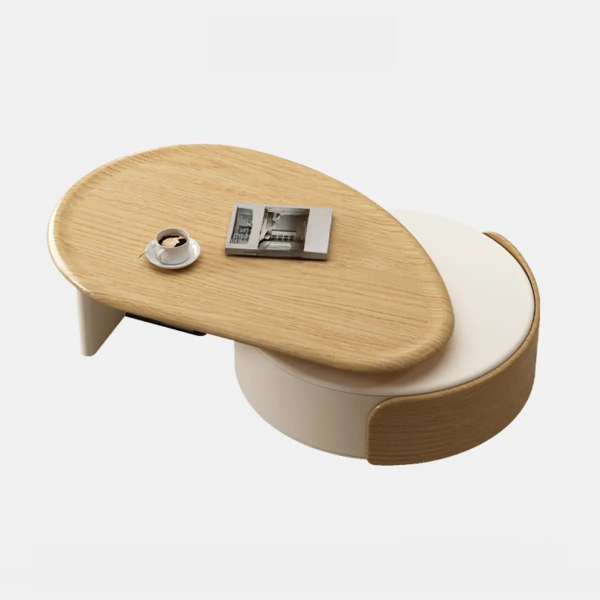 Brown Wood Free Form Tray Top Storage Coffee Table