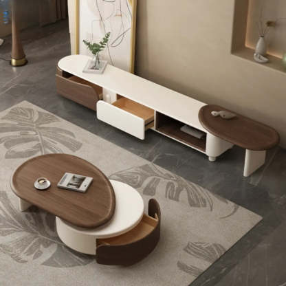 Brown Wood Free Form Tray Top Storage Coffee Table