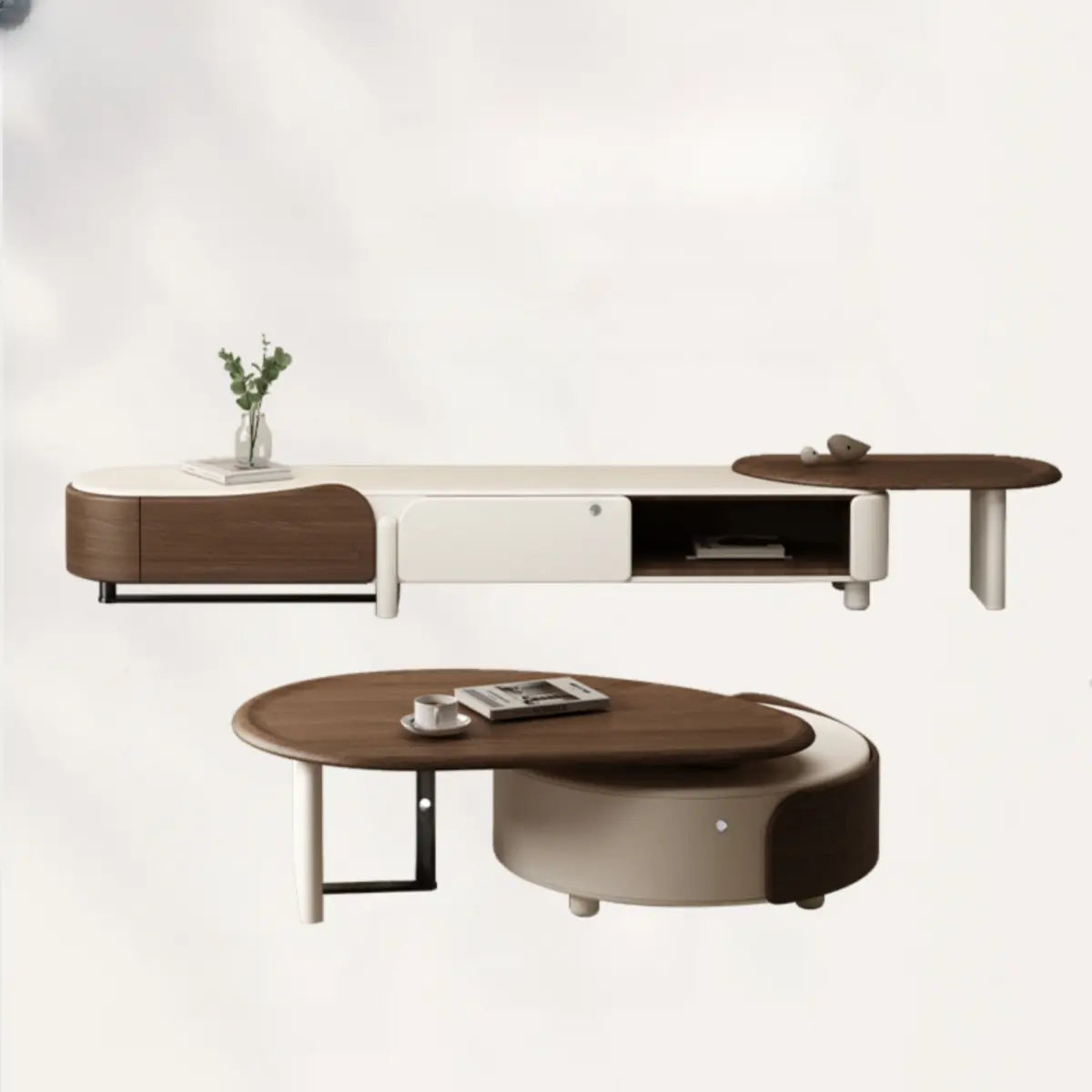 Brown Wood Free Form Tray Top Storage Coffee Table