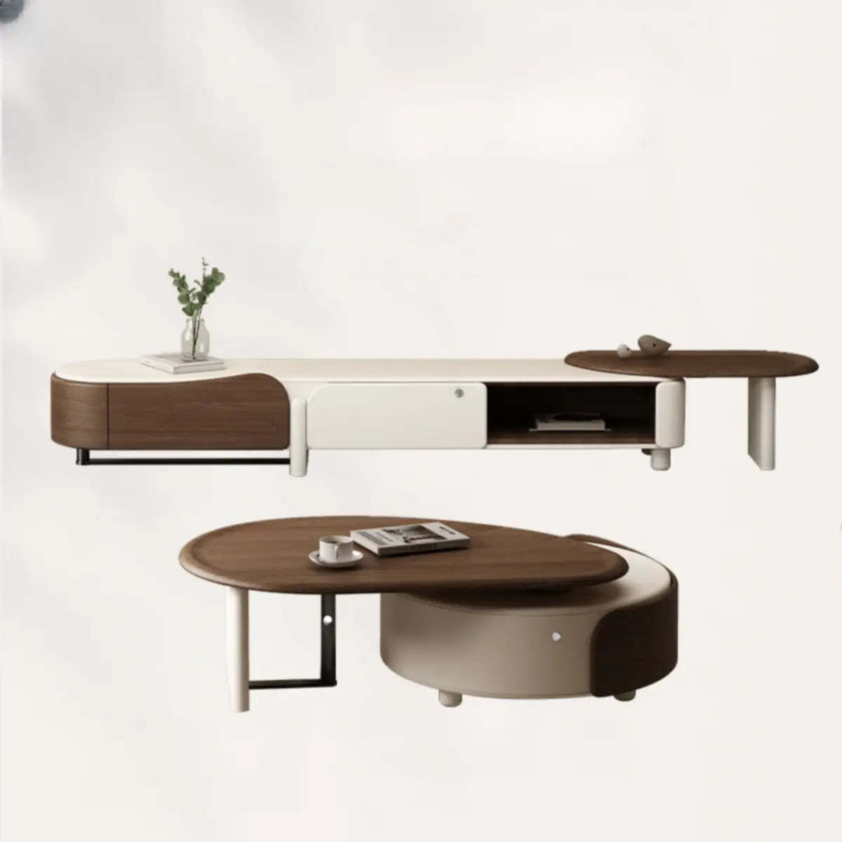Brown Wood Free Form Tray Top Storage Coffee Table