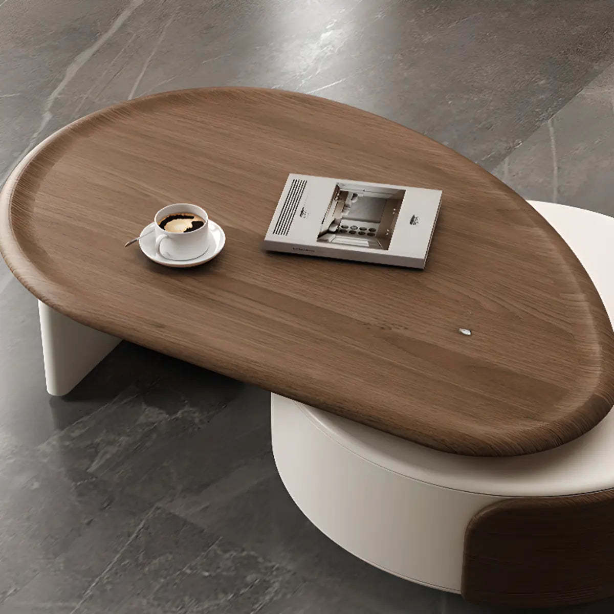 Brown Wood Free Form Tray Top Storage Coffee Table