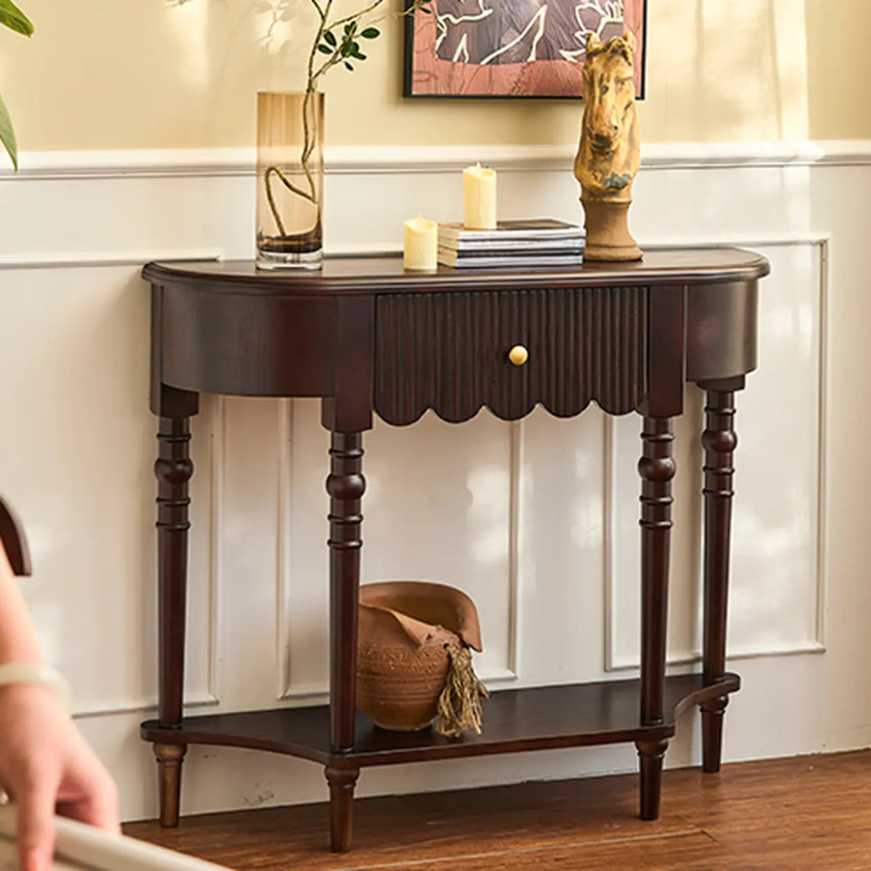 Lighom modern drawer half-circle brown end & side tables