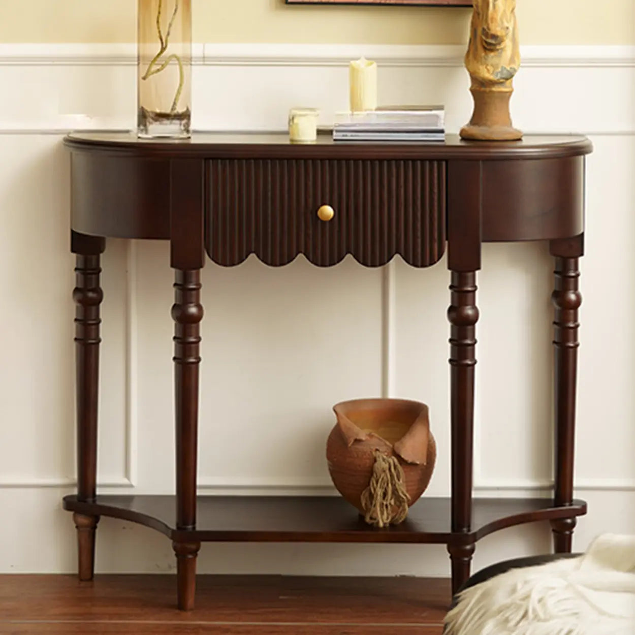 Modern drawer half-circle wood ceramic metal end & side tables