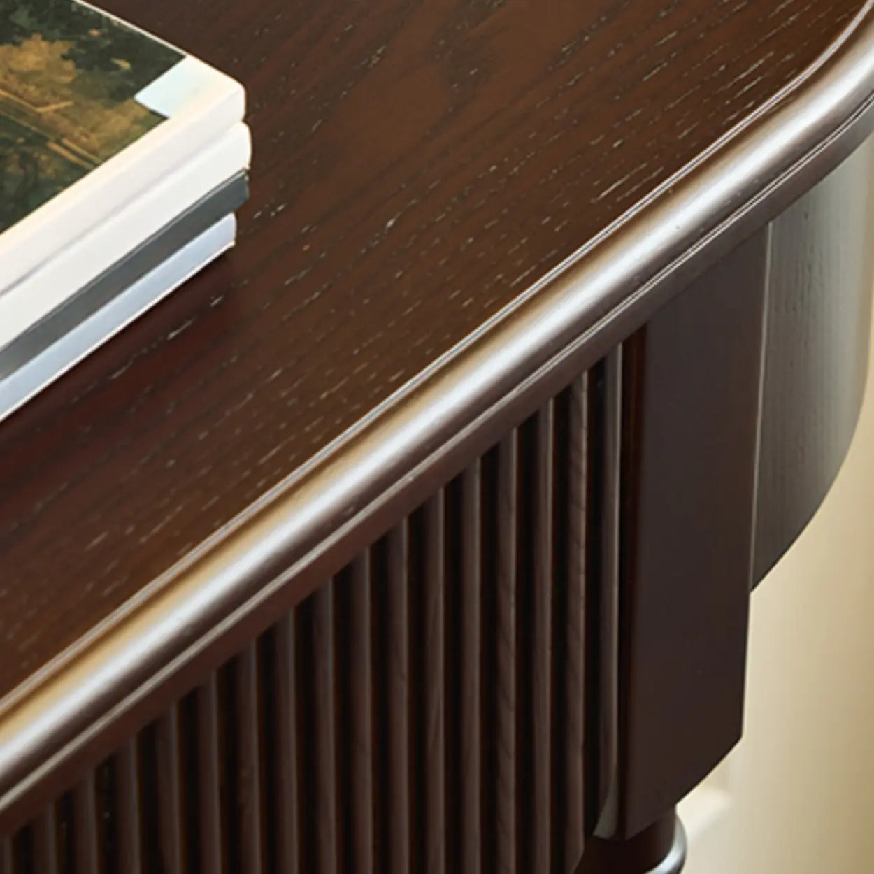 Brown Wood Half-Circle Floor Console Table with Drawer