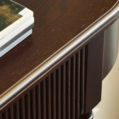 Brown Wood Half-Circle Floor Console Table with Drawer