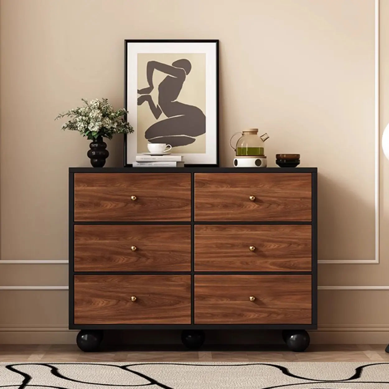 Brown Wood Metal Handle 6-Drawer Dresser