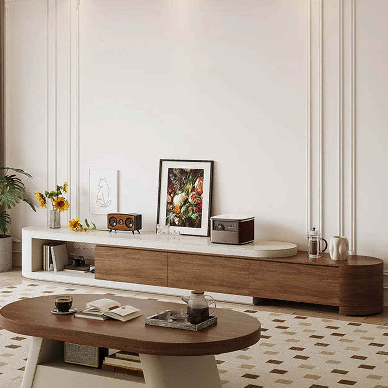 Brown Wood Open Storage Long TV Stand