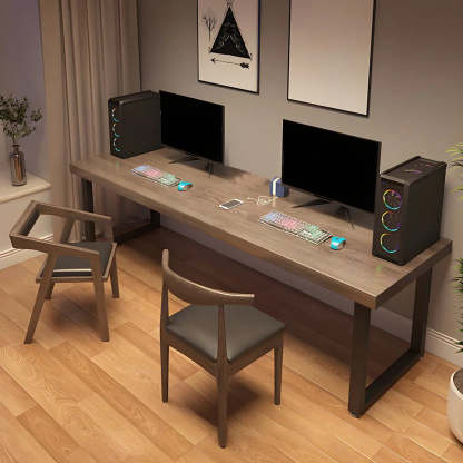 Brown Wood Iron Sled Double Gaming Desk — Table Only