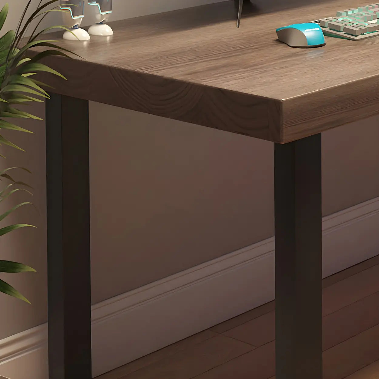 Brown Wood Iron Sled Double Gaming Desk — Table Only
