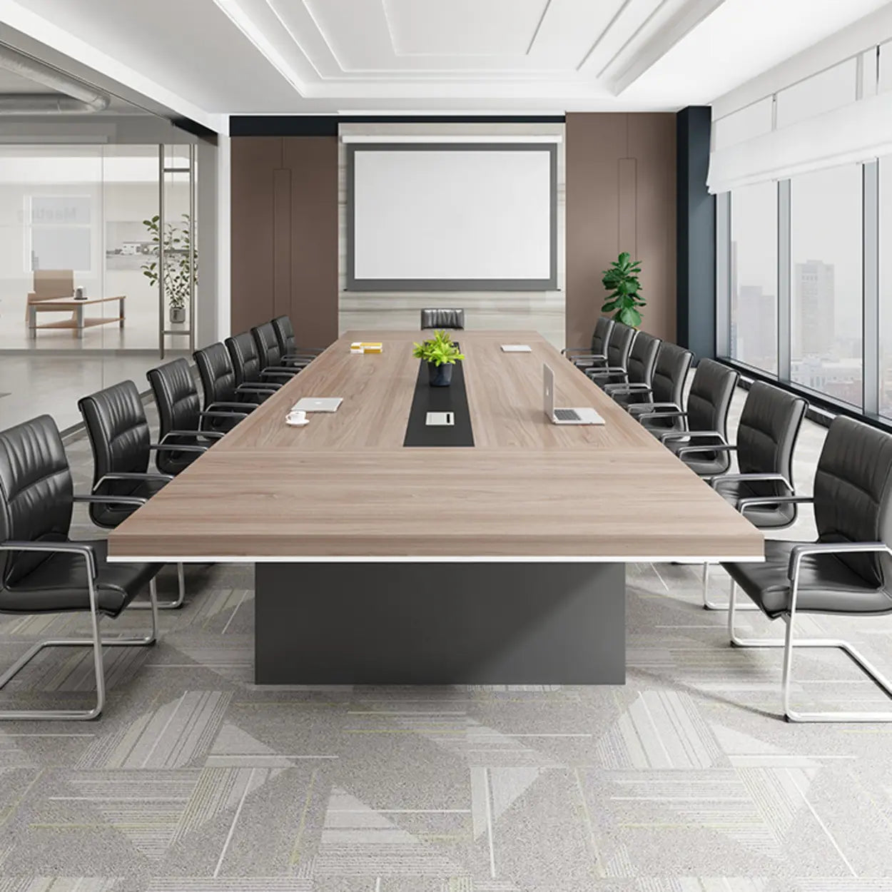 Brown Wood Rectangular Multi-Person Long Executive Desk — Table Only