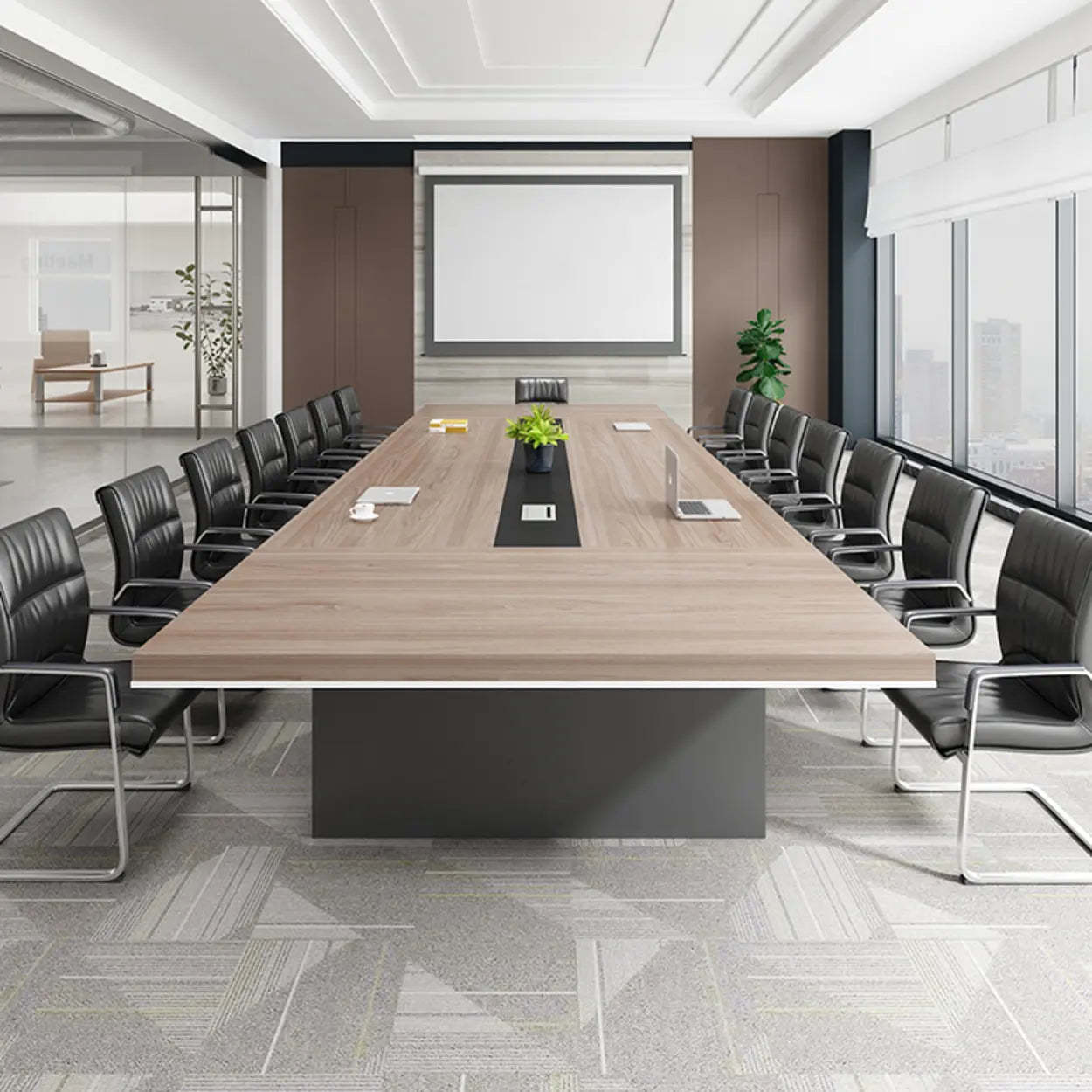 Brown Wood Rectangular Multi-Person Long Executive Desk — Table Only