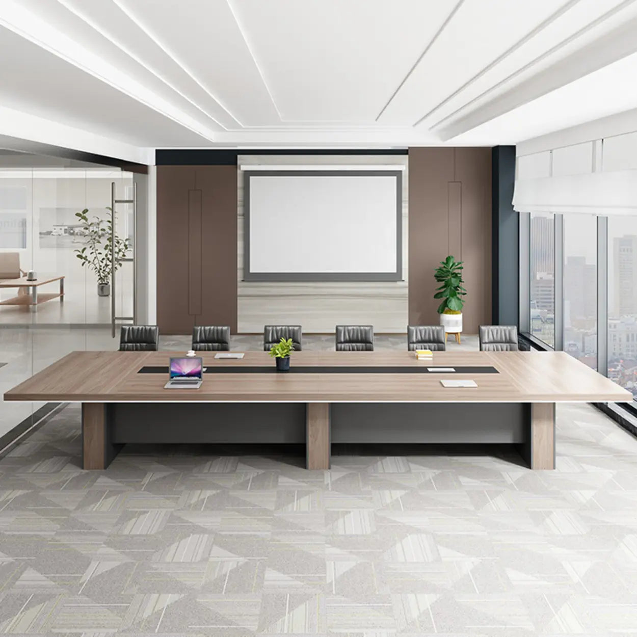 Brown Wood Rectangular Multi-Person Long Executive Desk — Table Only