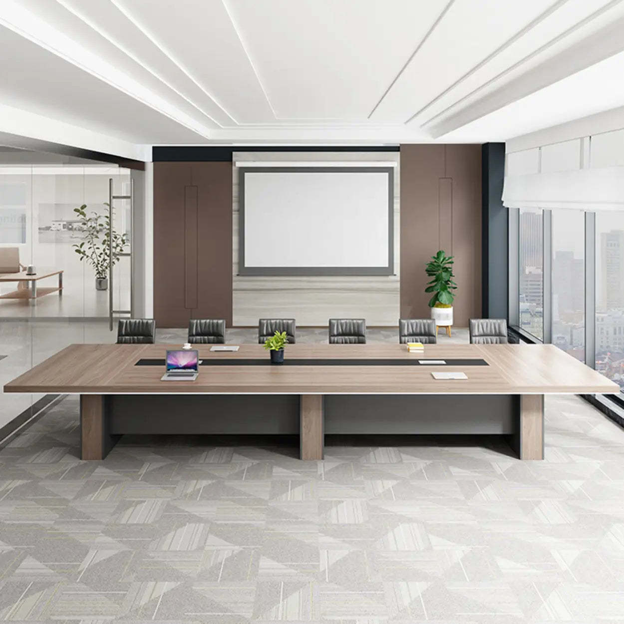 Brown Wood Rectangular Multi-Person Long Executive Desk — Table Only