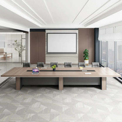 Brown Wood Rectangular Multi-Person Long Executive Desk — Table Only