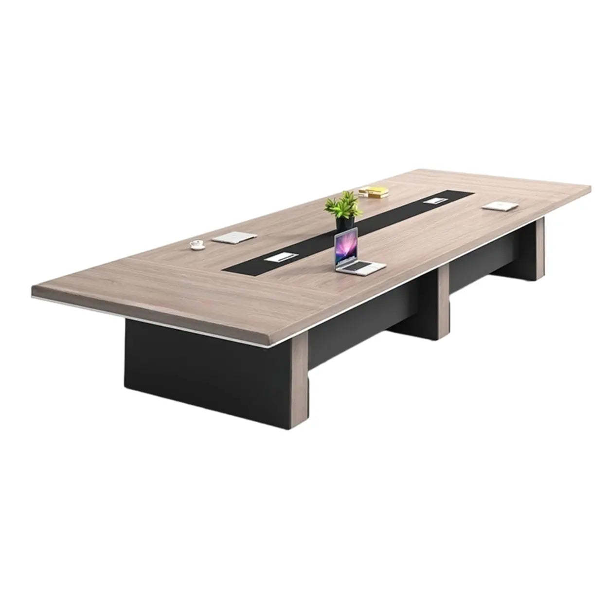 Brown Wood Rectangular Multi-Person Long Executive Desk