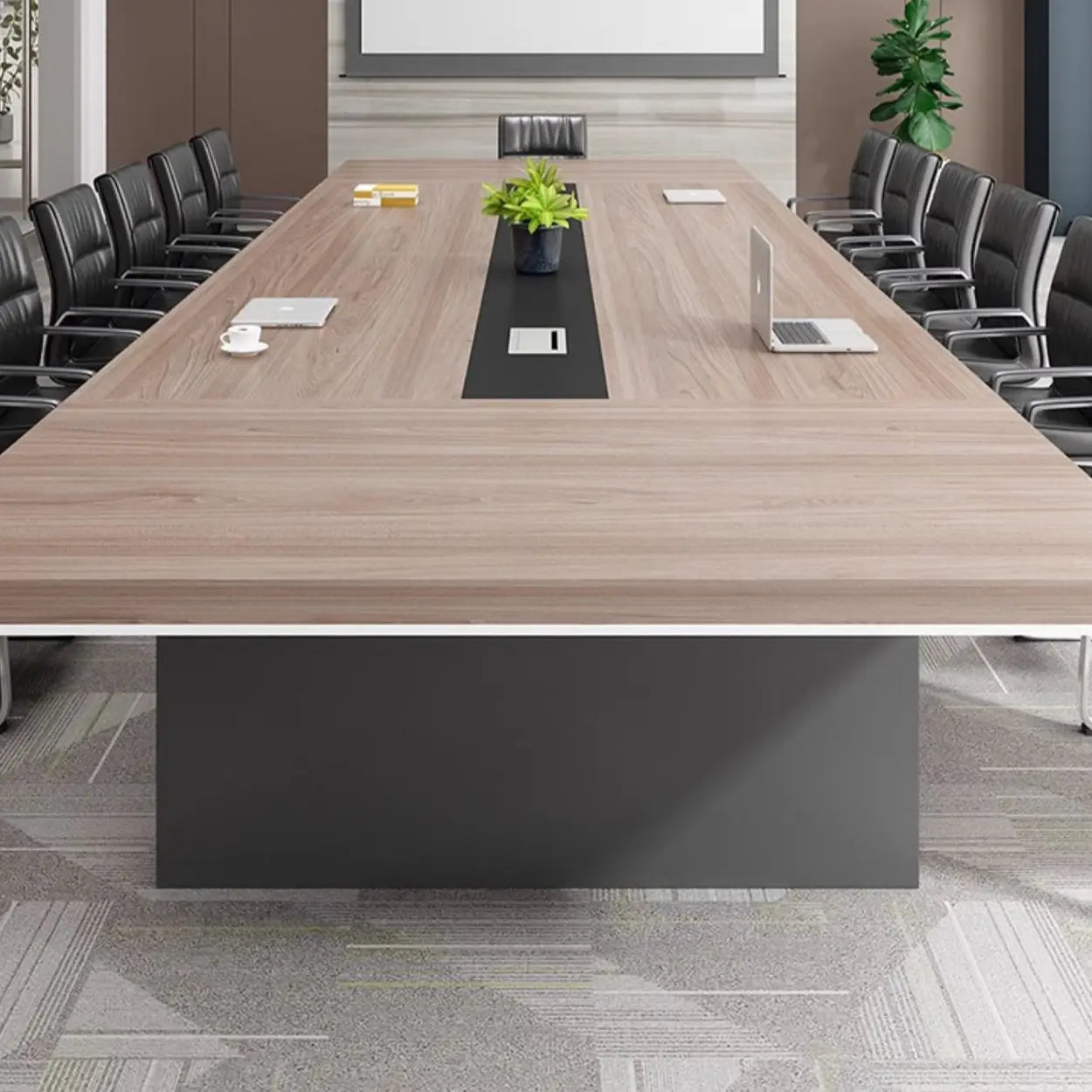 Brown Wood Rectangular Multi-Person Long Executive Desk
