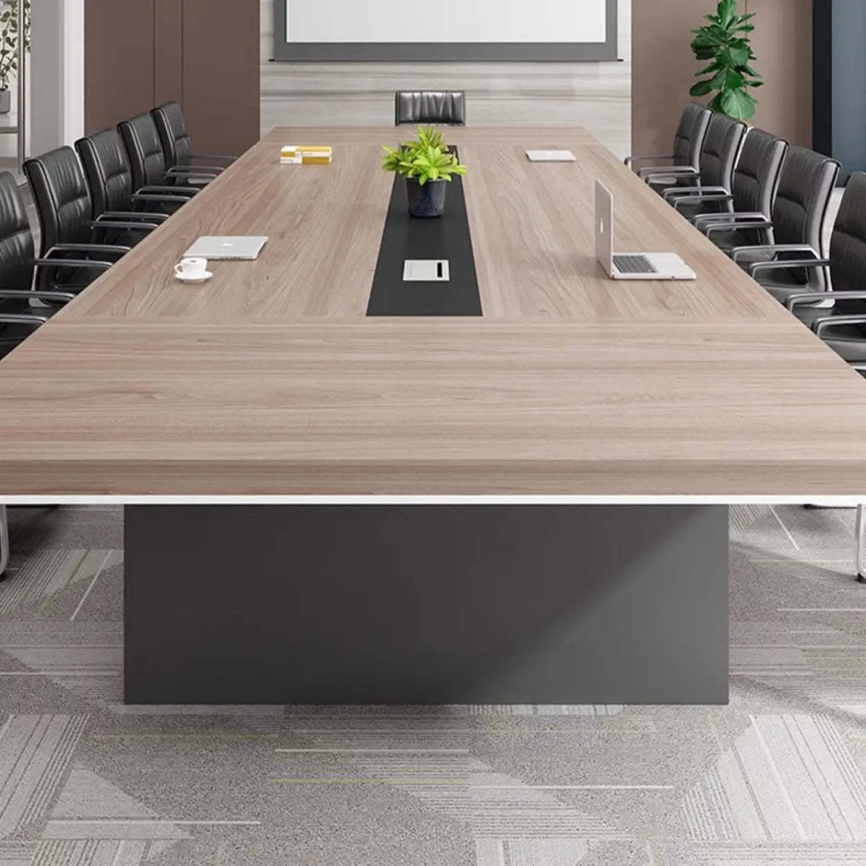 Brown Wood Rectangular Multi-Person Long Executive Desk