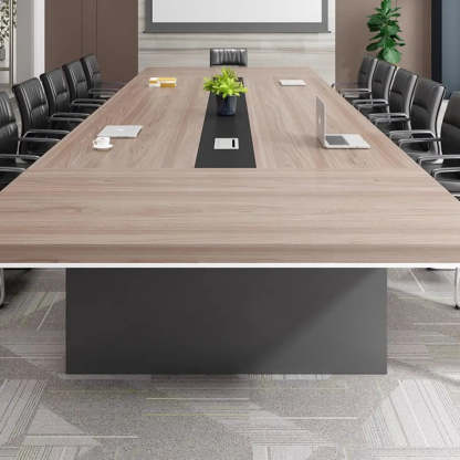 Brown Wood Rectangular Multi-Person Long Executive Desk
