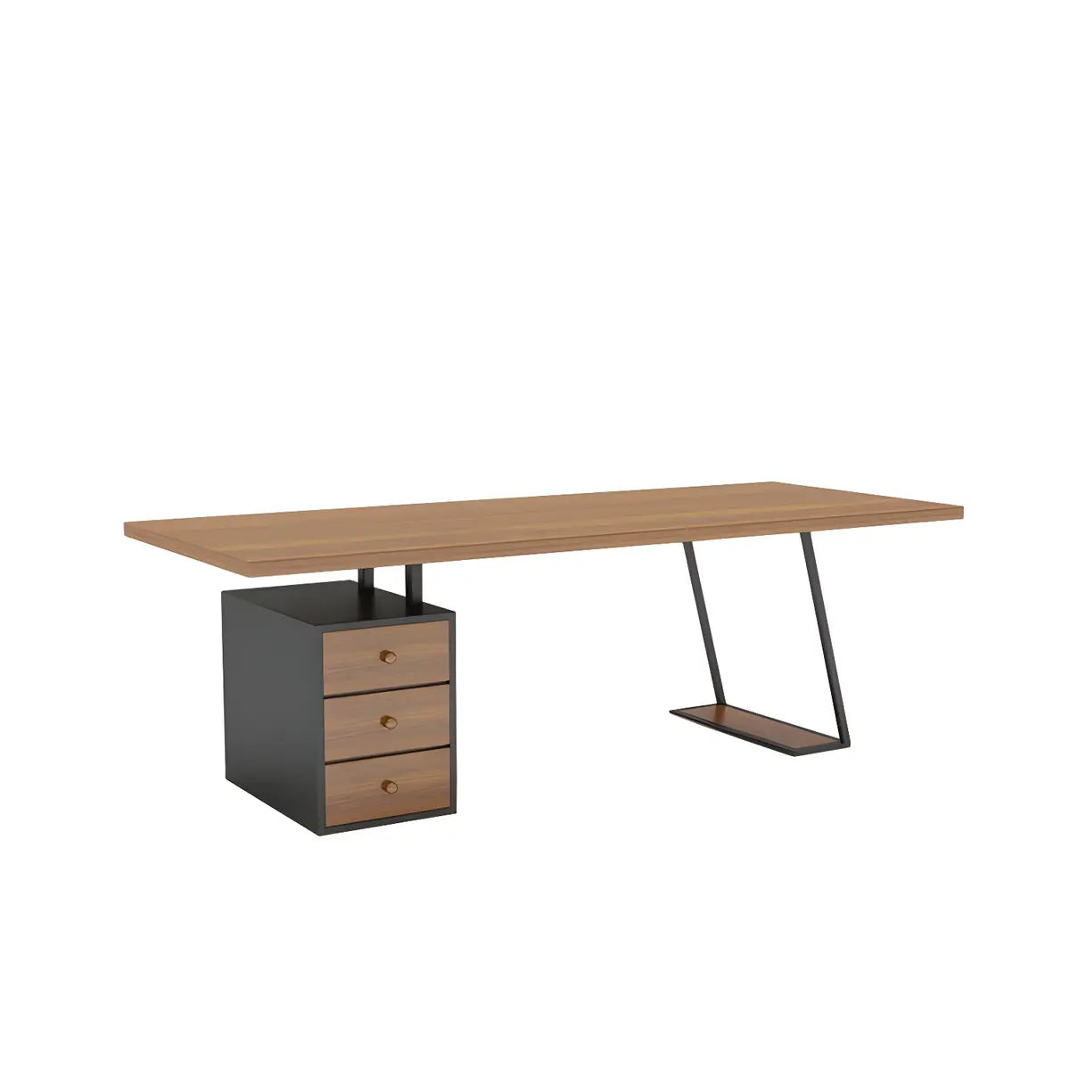 Brown Wood Rectangular Computer Desk with Storage Drawers — Normal Thickness / Without Chairs
