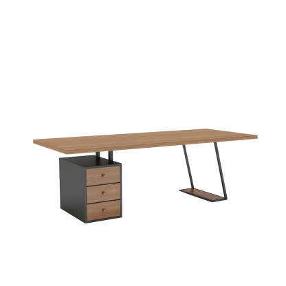 Brown Wood Rectangular Computer Desk with Storage Drawers — Normal Thickness / Without Chairs