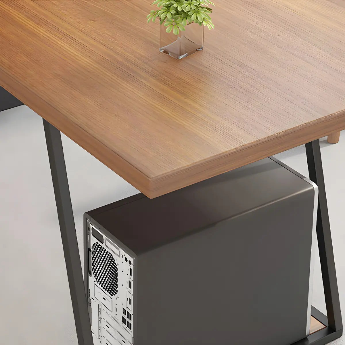 Brown Wood Rectangular Computer Desk with Storage Drawers — Thickened / Without Chairs