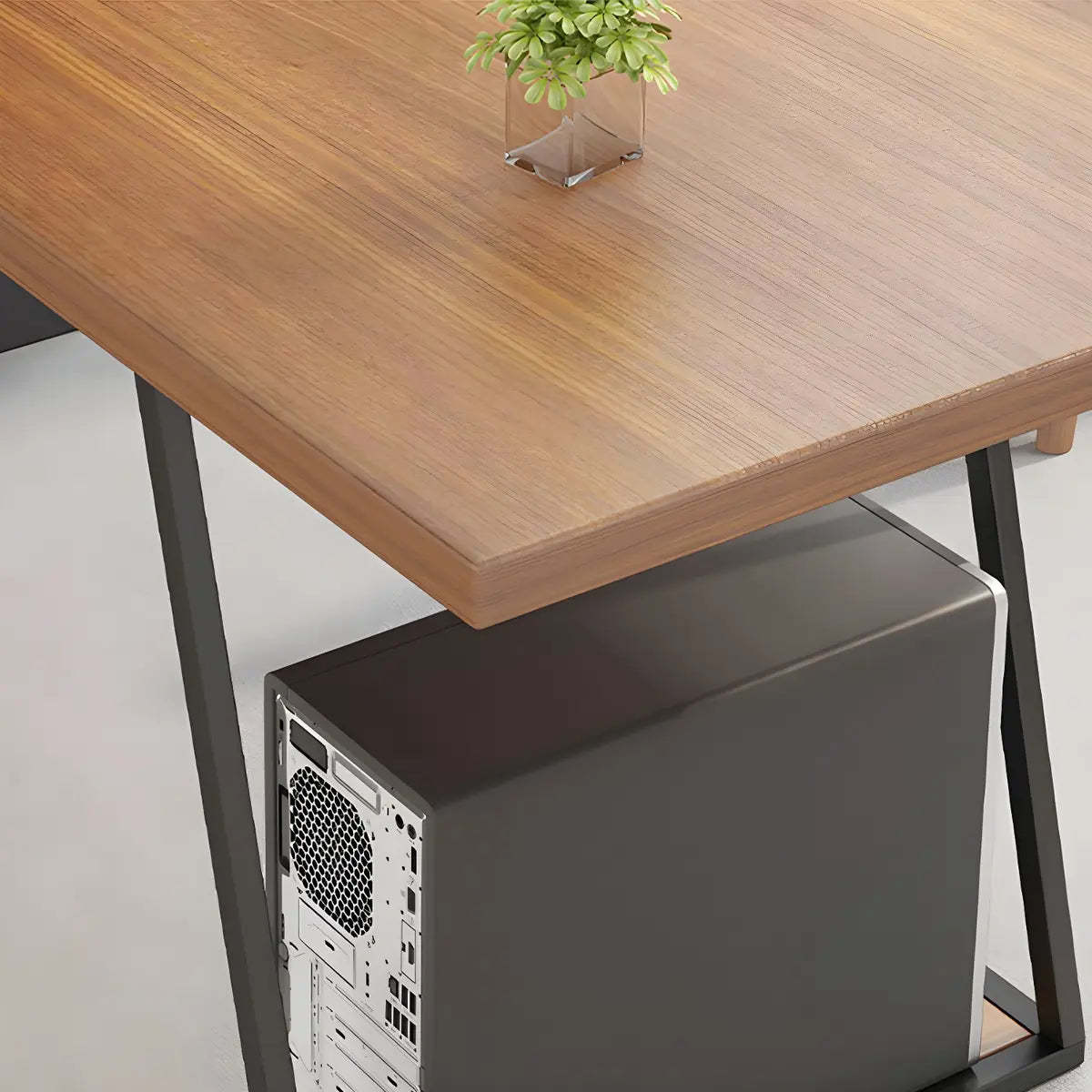 Brown Wood Rectangular Computer Desk with Storage Drawers — Thickened / Without Chairs