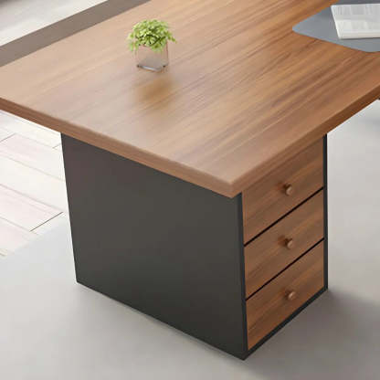 Brown Wood Rectangular Computer Desk with Storage Drawers — Thickened / Without Chairs