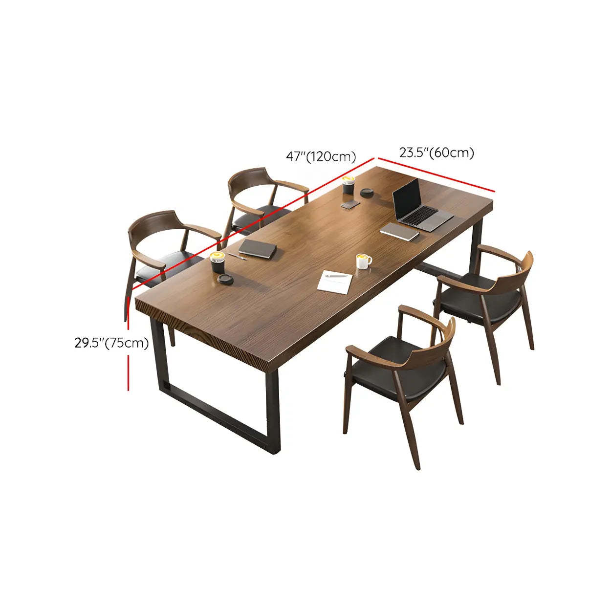 Brown Wood Rectangular Sled-Base Meeting Desk