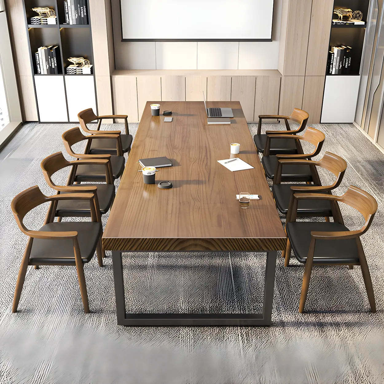 Brown Wood Rectangular Sled-Base Meeting Desk — Table Only