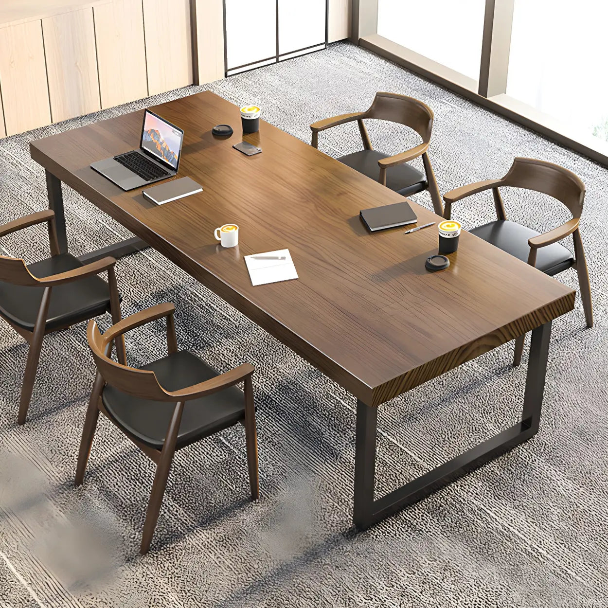 Brown Wood Rectangular Sled-Base Meeting Desk — Table Only