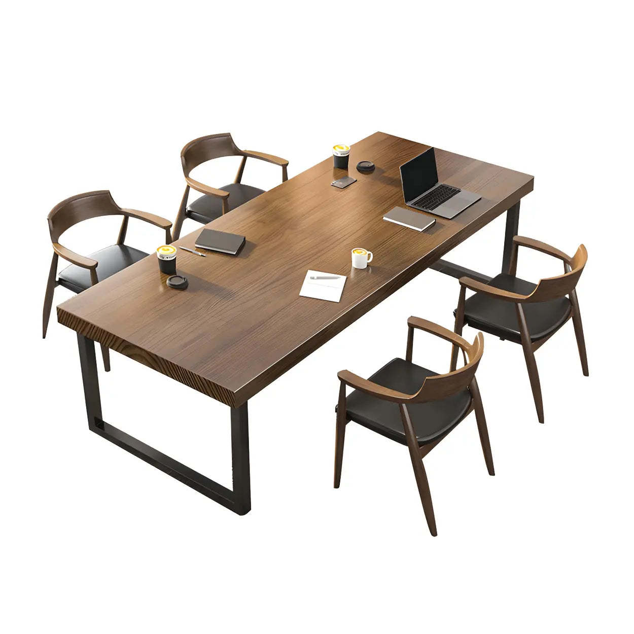 Brown Wood Rectangular Sled-Base Meeting Desk — Table Only