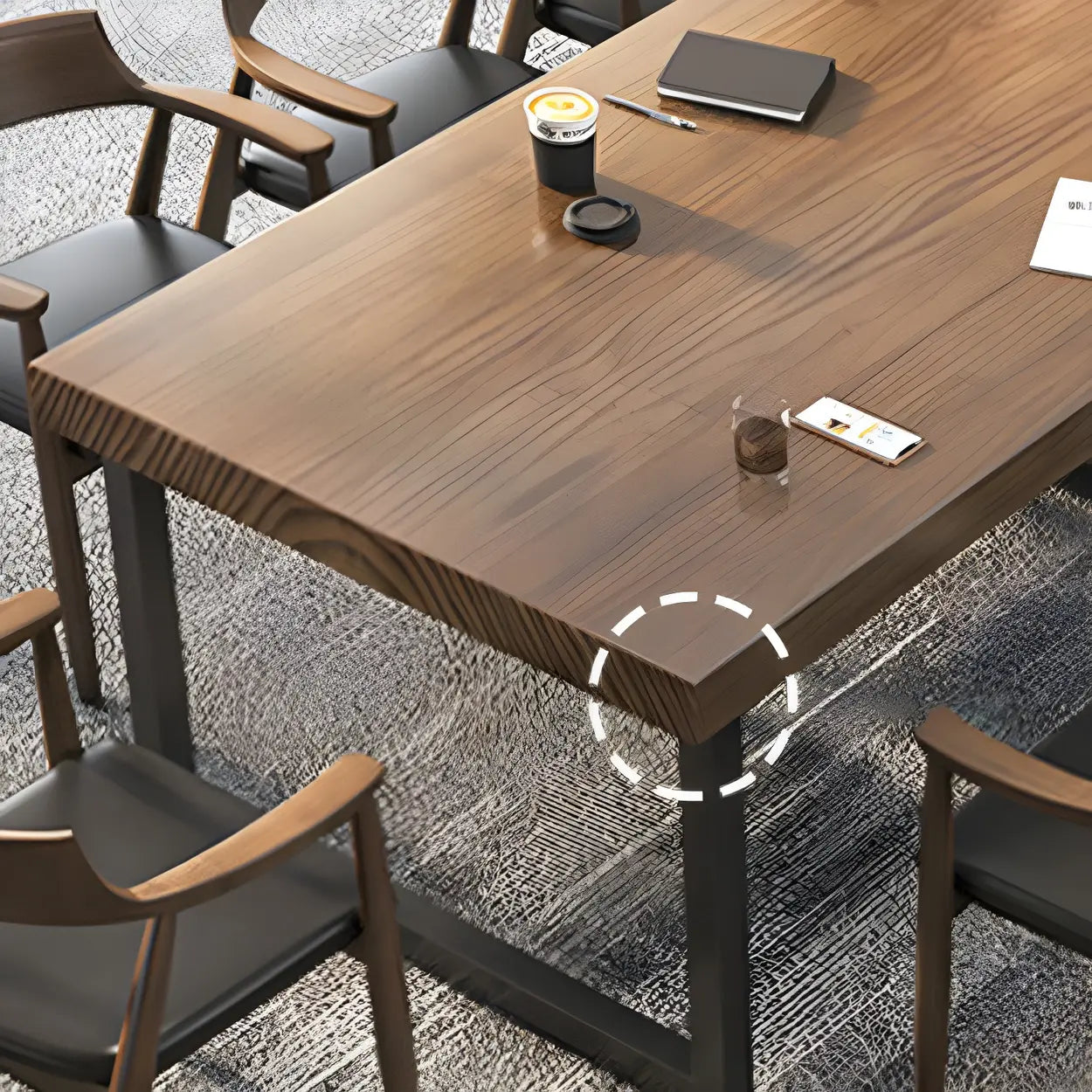 Brown Wood Rectangular Sled-Base Meeting Desk — Table Only