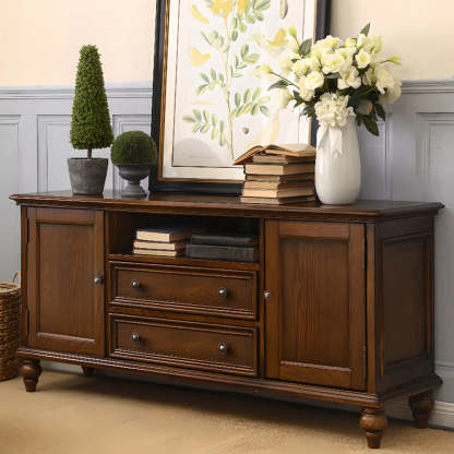 Brown Wood Rectangular Open Cabinet TV Stand